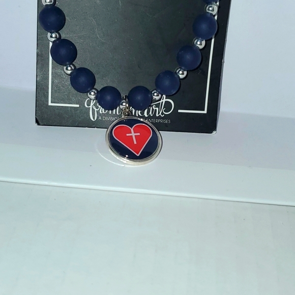 From my Heart Blue Silver Bead Stretch Bracelet by Jenkins Enterprises NEW - Picture 1 of 4